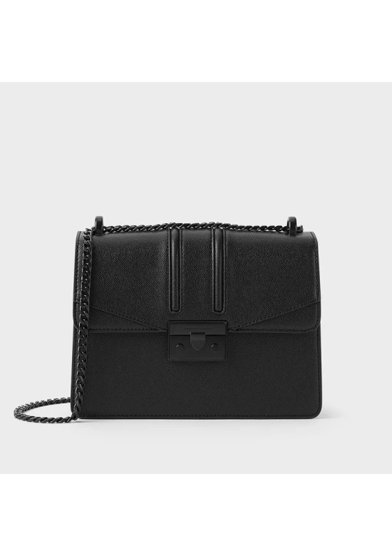 Charles Keith Chain Flap Shoulder Bag Ultramatteblack